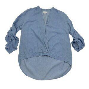 Hayden Soft Chambray Textured 100% Cotton V-Neck Top Women's Size Small